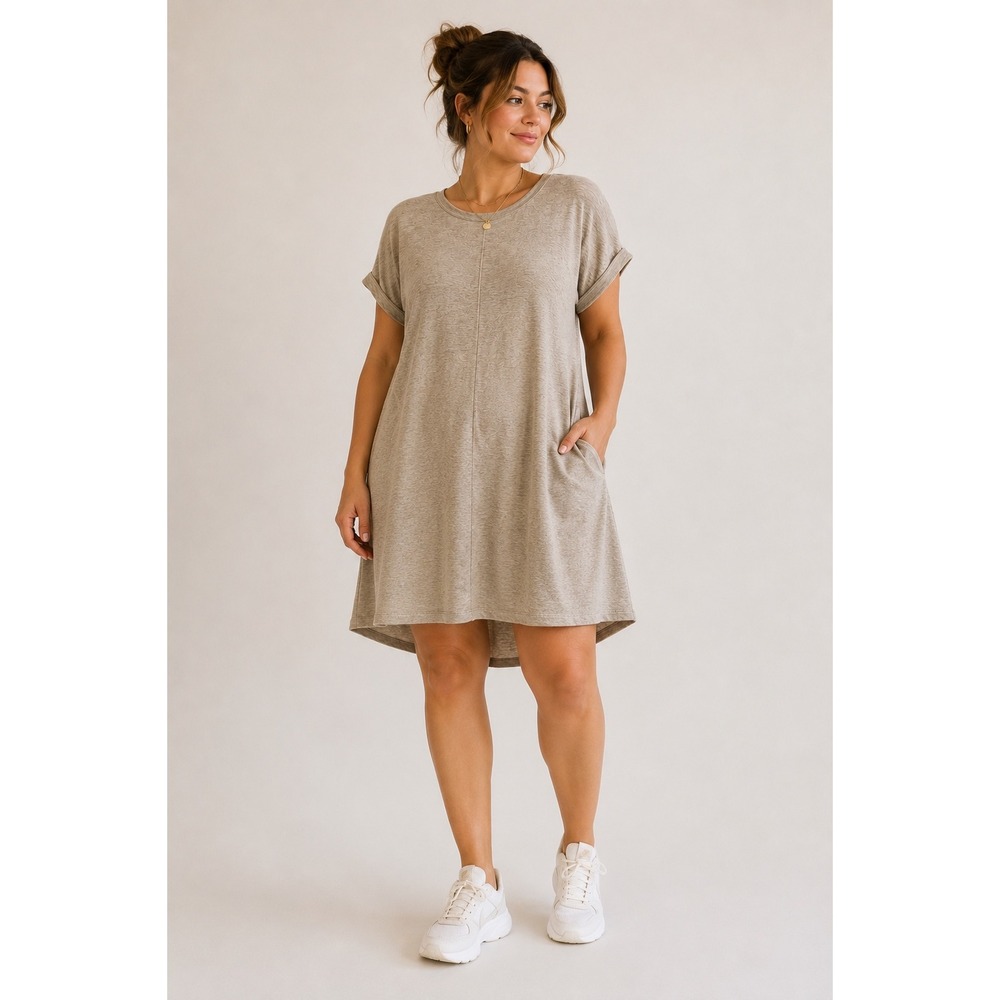 Calvin Klein‎ Womens Tan Heathered Rolled Sleeve T-Shirt Shift Dress Medium